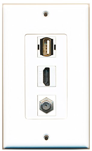RiteAV - 1 Port HDMI 1 Coax Cable TV- F-Type 1 USB A-A Wall Plate Decorative