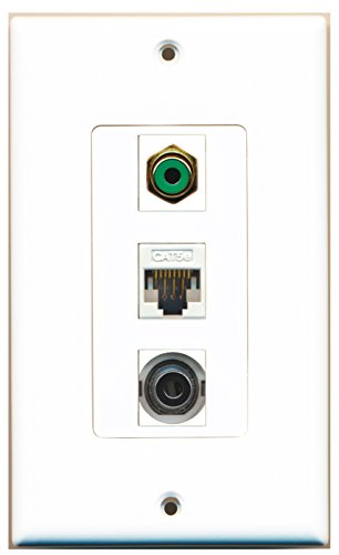 RiteAV - 1 Port RCA Green and 1 Port 3.5mm and 1 Port Cat5e Ethernet White Decorative Wall Plate