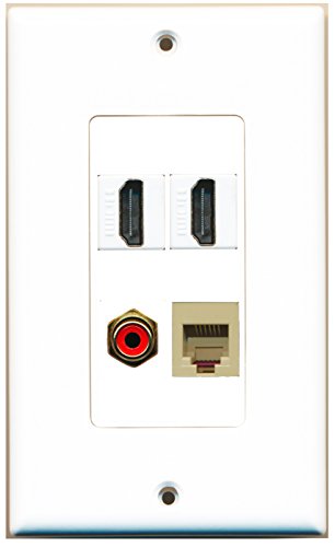 RiteAV - 2 Port HDMI 1 Port RCA Red 1 Port Phone RJ11 RJ12 Beige Wall Plate Decorative