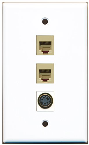 RiteAV - 2 Port Phone RJ11 RJ12 Beige and 1 Port S-Video Wall Plate