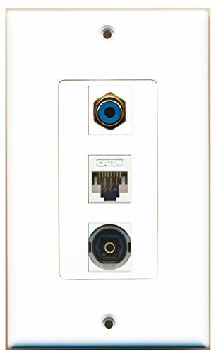 RiteAV - 1 Port RCA Blue and 1 Port Toslink and 1 Port Cat5e Ethernet White Decorative Wall Plate