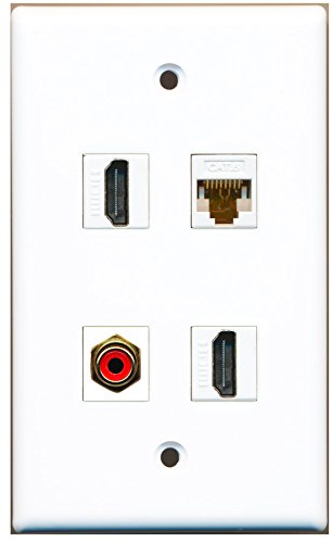 RiteAV - 2 Port HDMI 1 Port RCA Red 1 Port Cat6 Ethernet White Wall Plate