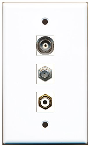 RiteAV - 1 Port RCA White and 1 Port Coax Cable TV- F-Type and 1 Port BNC Wall Plate