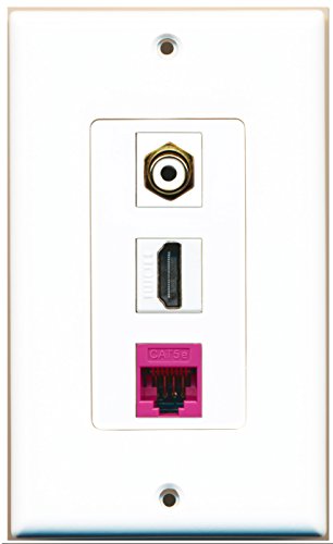 RiteAV - 1 Port HDMI 1 RCA White 1 Cat5e Ethernet Pink Wall Plate Decorative