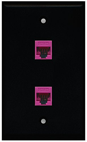RiteAV - Black 2 Port Cat5e Ethernet Pink Wall Plate