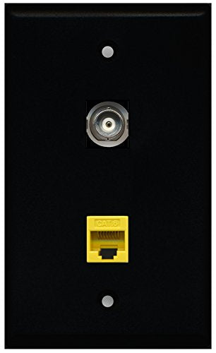 RiteAV - Black 1 Port BNC 1 Port Cat6 Ethernet Yellow Wall Plate