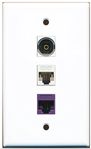 RiteAV - 1 Port Toslink 1 Cat5e Ethernet White 1 Cat5e Ethernet Purple Wall Plate