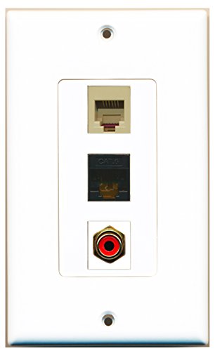 RiteAV - 1 Port RCA Red and 1 Port Phone RJ11 RJ12 Beige and 1 Port Cat6 Ethernet Black Decorative Wall Plate Decorative