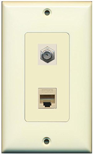 RiteAV - 1 Coax Cable TV F and 1 Cat6 Ethernet Wall Plate Decorative - Light Almond/Light Almond
