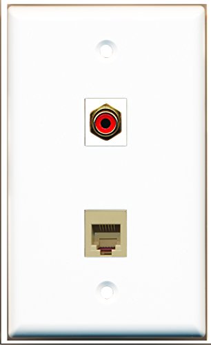 RiteAV - 1 Port RCA Red 1 Port Phone RJ11 RJ12 Beige Wall Plate - Bracket Included