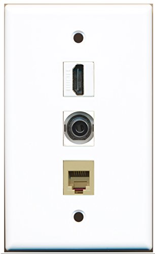 RiteAV - 1 Port HDMI and 1 Port Phone RJ11 RJ12 Beige and 1 Port 3.5mm Wall Plate