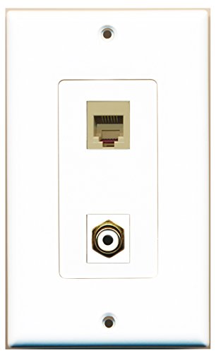 RiteAV - 1 Port RCA White 1 Port Phone RJ11 RJ12 Beige Wall Plate Decorative White - Bracket Included