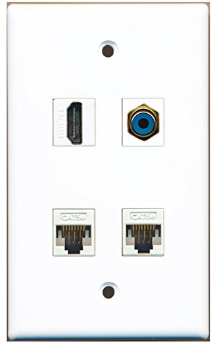 RiteAV - 1 Port HDMI 1 Port RCA Blue 2 Port Cat5e Ethernet White Wall Plate