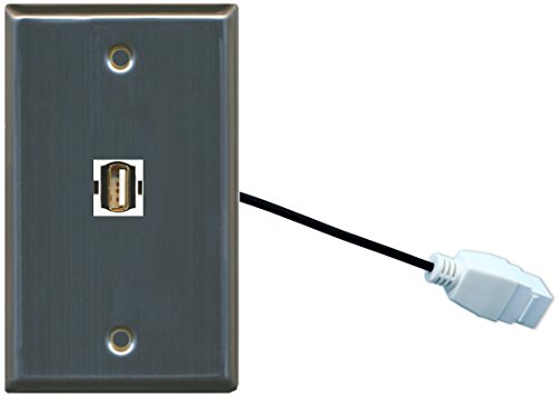 RiteAV (1 Gang Flat) USB Wall Plate w/ Pigtail Extension Cable Stainless Steel