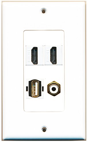 RiteAV - 2 Port HDMI 1 Port RCA White 1 Port USB A-A Wall Plate Decorative