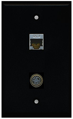 RiteAV - Black 1 Port S-Video 1 Port Shielded Cat6 Ethernet Wall Plate
