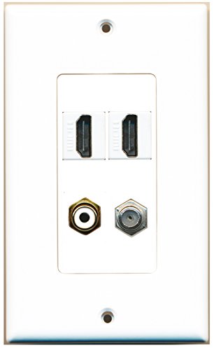 RiteAV - 2 Port HDMI 1 Port RCA White 1 Port Coax Cable TV- F-Type Wall Plate Decorative
