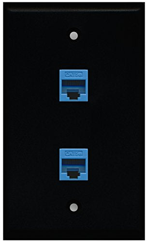 RiteAV - Black 2 Port Cat5e Ethernet Blue Wall Plate