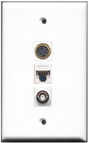 RiteAV - 1 Port S-Video 1 BNC 1 Cat5e Ethernet White Wall Plate