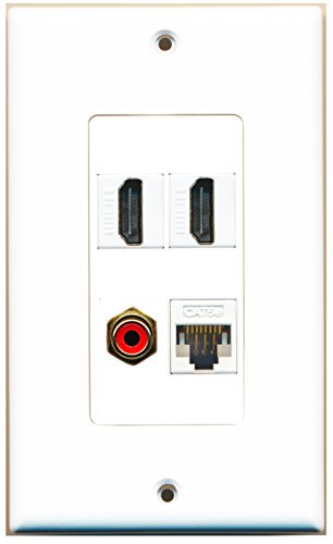 RiteAV - 2 Port HDMI 1 Port RCA Red 1 Port Cat5e Ethernet White Wall Plate Decorative