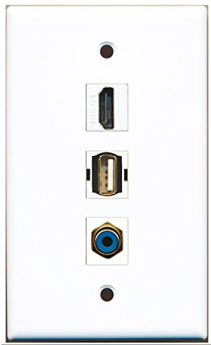 RiteAV - 1 Port HDMI and 1 Port RCA Blue and 1 Port USB A-A Wall Plate