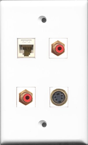 RiteAV - 2 Port RCA Red and 1 Port S-Video and 1 Port Cat6 Ethernet White Wall Plate