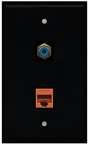 RiteAV - Black 1 Port RCA Blue 1 Port Cat6 Ethernet Orange Wall Plate