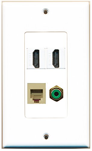 RiteAV - 2 Port HDMI 1 Port RCA Green 1 Port Phone RJ11 RJ12 Beige Wall Plate Decorative