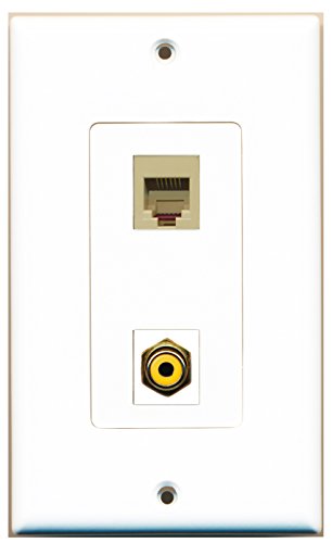 RiteAV - 1 Port RCA Yellow - 1 Port Phone RJ11 RJ12 Beige Wall Plate Decorative White - Bracket Included