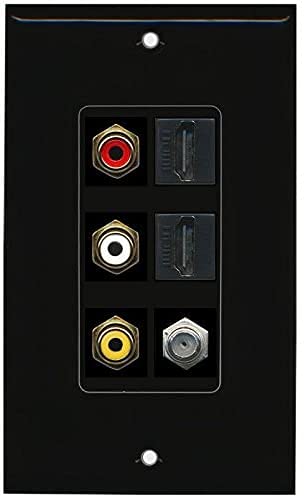 RiteAV - (1 Gang Decorative) RCA Composite (Black) 2 Hdmi Coax Black Wall Plate