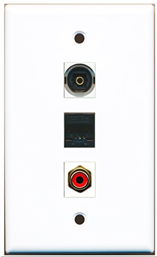 RiteAV - 1 Port RCA Red and 1 Port Toslink and 1 Port Cat5e Ethernet Black Wall Plate