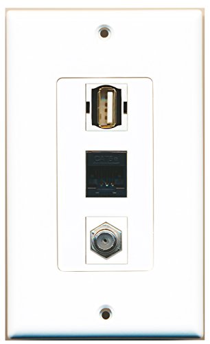 RiteAV - 1 Port Coax Cable TV- F-Type and 1 Port USB A-A and 1 Port Cat5e Ethernet Black Wall Plate Decorative