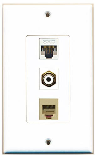 RiteAV - 1 Port RCA White and 1 Port Phone RJ11 RJ12 Beige and 1 Port Cat5e Ethernet White Decorative Wall Plate Decorative