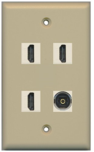 RiteAV - 3 x HDMI and 1 x Toslink Digital Audio Port Wall Plate - Ivory