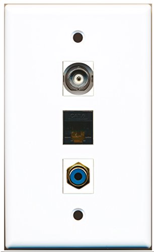 RiteAV - 1 Port RCA Blue and 1 Port BNC and 1 Port Cat6 Ethernet Black Wall Plate
