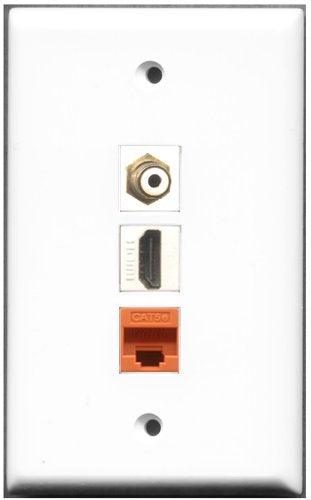 RiteAV - 1 Port HDMI 1 RCA White 1 Cat5e Ethernet Orange Wall Plate