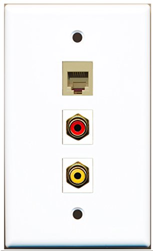 RiteAV - 1 Port RCA Red and 1 Port RCA Yellow and 1 Port Phone RJ11 RJ12 Beige Wall Plate