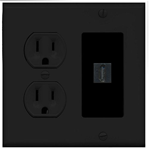 RiteAV (2 Gang Decorative) 15 Amp Round Power Outlet HDMI TV Wall Plate - Black