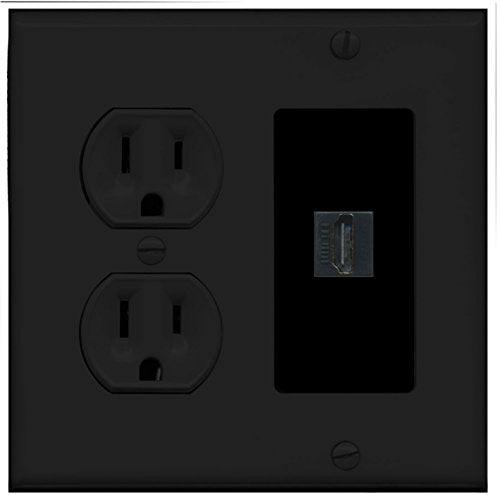 RiteAV (2 Gang Decorative) 15 Amp Round Power Outlet HDMI TV Wall Plate - Black