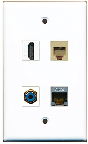 RiteAV - 1 Port HDMI 1 Port RCA Blue 1 Port Phone RJ11 RJ12 Beige 1 Port Shielded Cat6 Ethernet Wall Plate