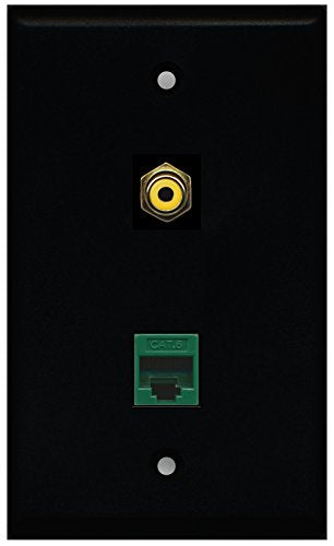 RiteAV - Black 1 Port RCA Yellow 1 Port Cat6 Ethernet Green Wall Plate