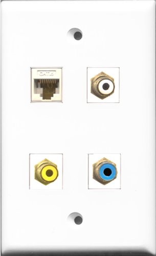 RiteAV 1 Port RCA White and 1 Port RCA Yellow and 1 Port RCA Blue and 1 Port Cat6 Ethernet White Wall Plate