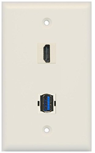 RiteAV - 1 Port HDMI 1 Port USB 3.0 Wall Plate - Light Almond