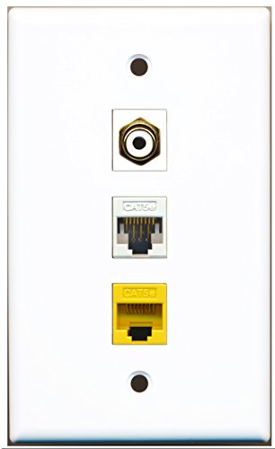 RiteAV - 1 Port RCA White 1 Cat5e Ethernet White 1 Cat5e Ethernet Yellow Wall Plate