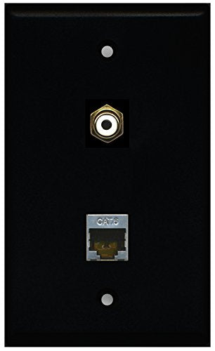 RiteAV - Black 1 Port RCA White 1 Port Shielded Cat6 Ethernet Wall Plate