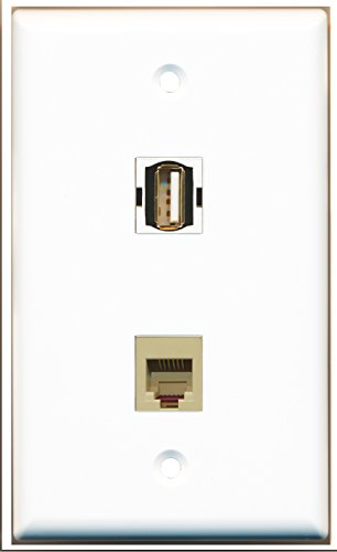 RiteAV - 1 Port USB A-A 1 Port Phone RJ11 RJ12 Beige Wall Plate - Bracket Included