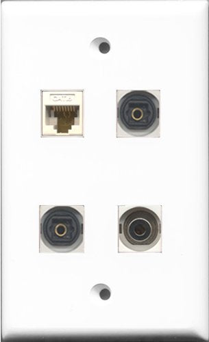 RiteAV - 2 Port Toslink and 1 Port 3.5mm and 1 Port Cat6 Ethernet White Wall Plate