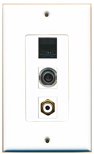 RiteAV - 1 Port RCA White and 1 Port 3.5mm and 1 Port Cat5e Ethernet Black Decorative Wall Plate Decorative