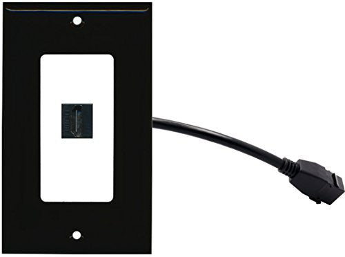 RiteAV (1 Gang Decorative) HDMI Wall Plate w/ Pigtail Extension Cable Black on White