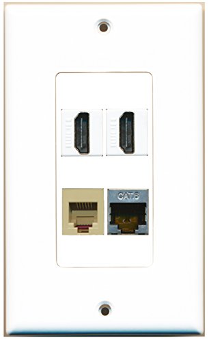 RiteAV - 2 Port HDMI 1 Port Phone RJ11 RJ12 Beige 1 Port Shielded Cat6 Ethernet Wall Plate Decorative